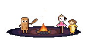 tung, the ballerina and the chimp chatting round a campfire